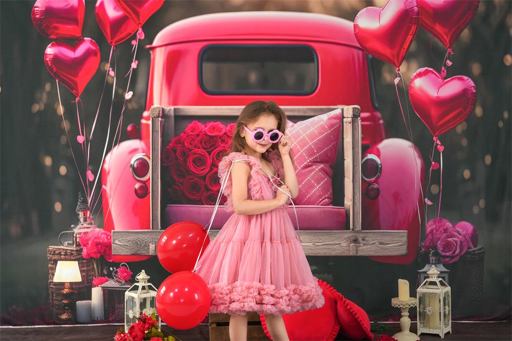 Kate Valentine's Day Love Balloon Truck Backdrop Designed by Chain Photography -UK