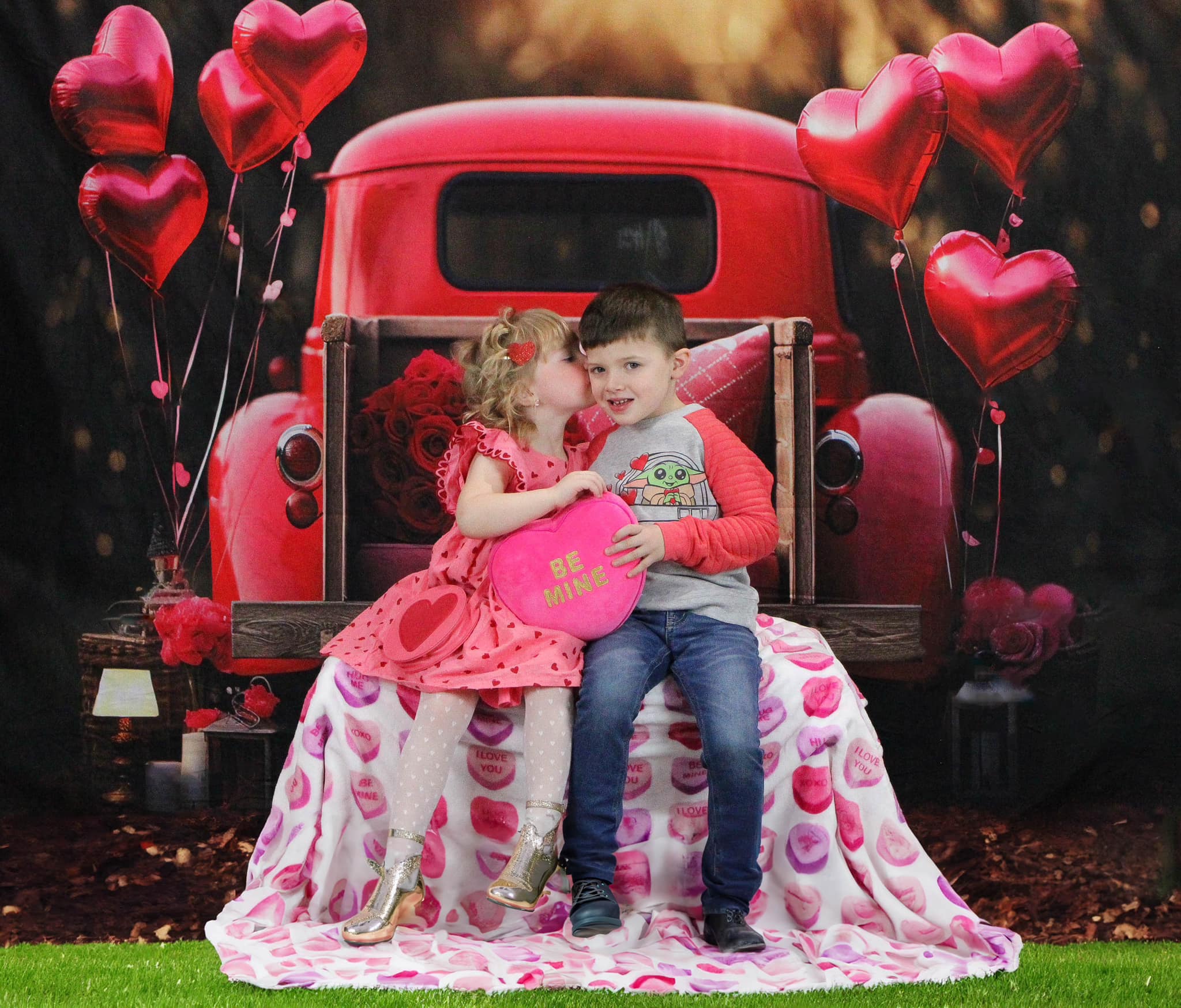 Kate Valentine's Day Love Balloon Truck Backdrop Designed by Chain Photography -UK
