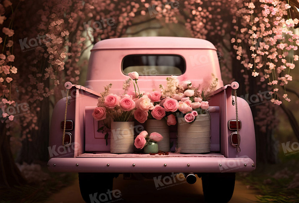 Kate Valentine's Day Pink Flowers Truck Backdrop Designed by Chain Photography -UK