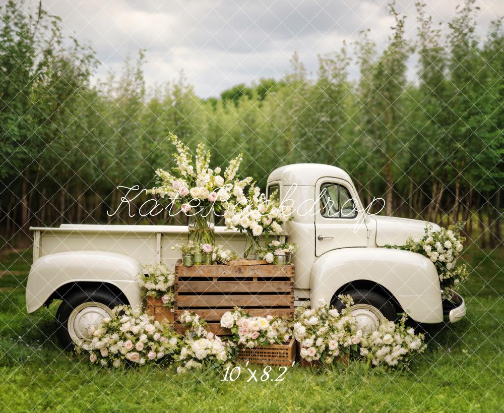 Kate Spring White Flowers Truck Backdrop Designed by Chain Photography -UK