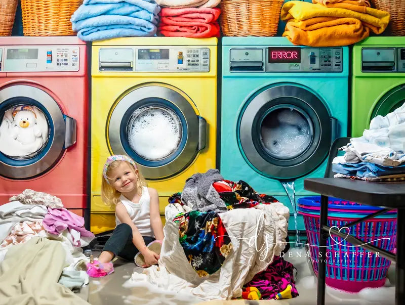 Lightning Deals Kate Laundry Day Colorful Washing Machine Backdrop Designed by Chain Photography