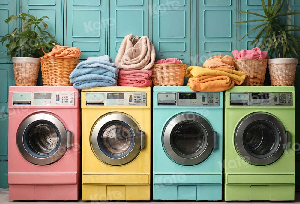 Kate Laundry Day Colorful Washing Machine Backdrop Designed by Chain Photography -UK