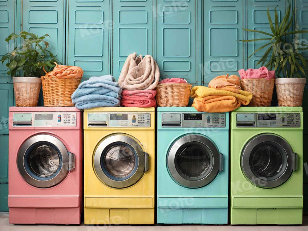 Lightning Deals Kate Laundry Day Colorful Washing Machine Backdrop Designed by Chain Photography -UK