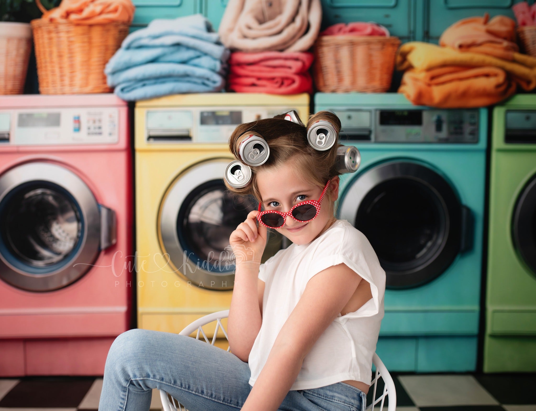Kate Laundry Day Colorful Washing Machine Backdrop Designed by Chain Photography -UK