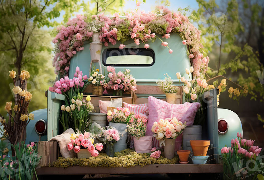 Kate Spring Flower Green Truck Backdrop Designed by Emetselch -UK