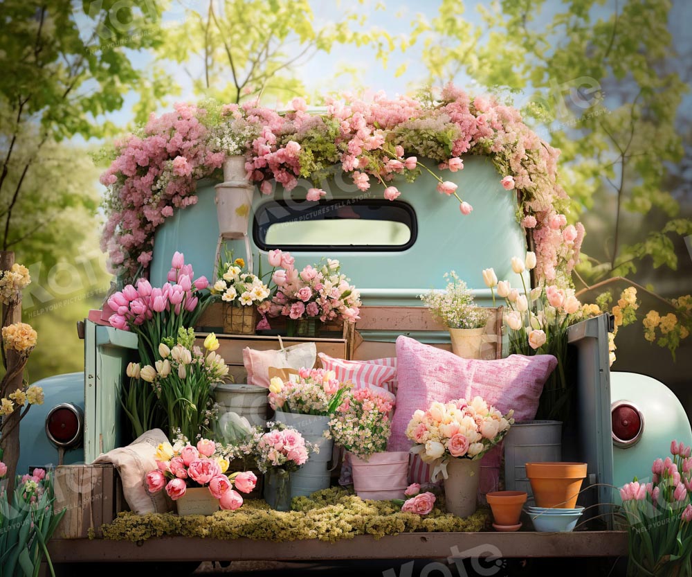 Kate Spring Flower Green Truck Backdrop Designed by Emetselch -UK