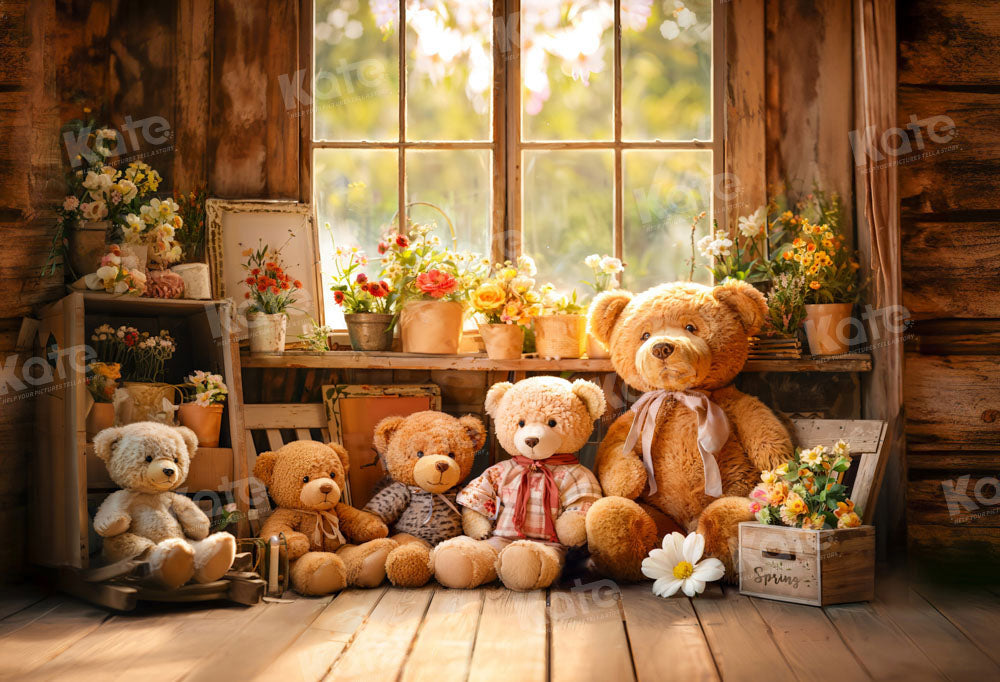 Kate Spring Flowers Bear Window Backdrop Designed by Emetselch -UK