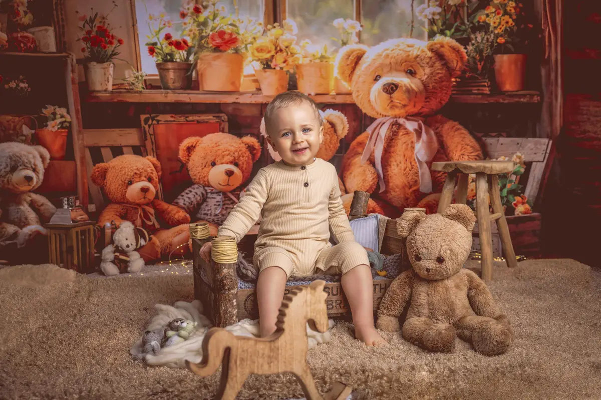 Kate Spring Flowers Bear Window Backdrop Designed by Emetselch -UK