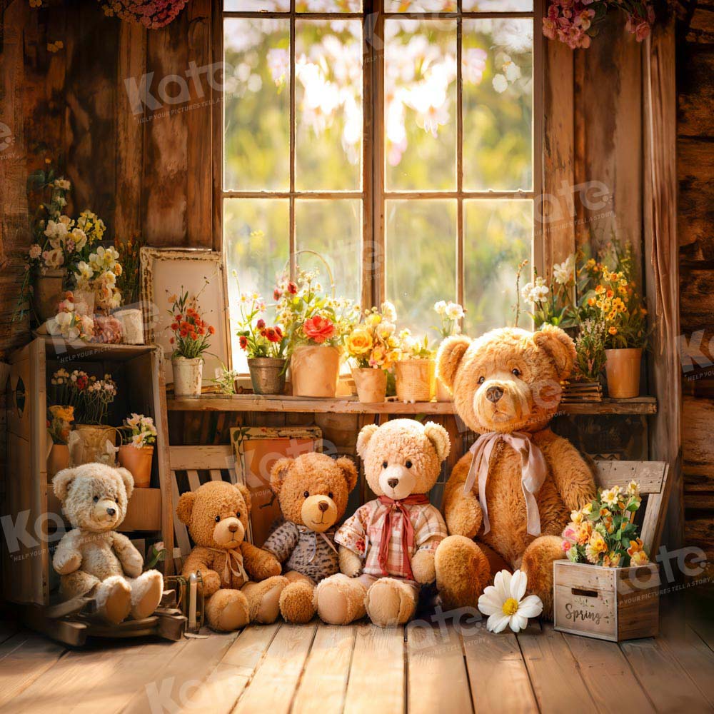 Kate Spring Flowers Bear Window Backdrop Designed by Emetselch -UK