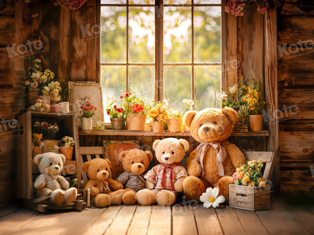 Kate Spring Flowers Bear Window Backdrop Designed by Emetselch -UK