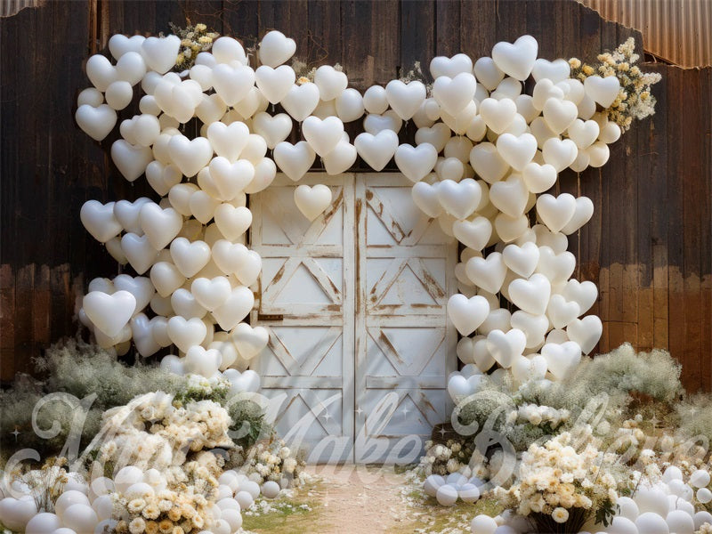 Kate Valentine's Day Barn Door Hearts Balloons Backdrop Designed by Mini MakeBelieve -UK