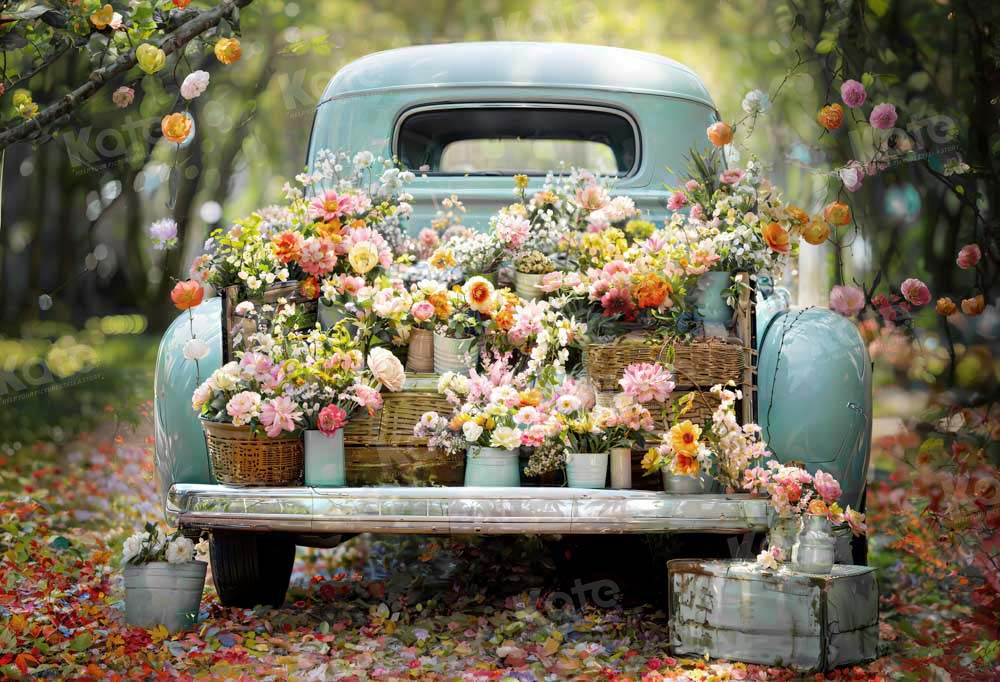 Kate Spring Truck Flower Romantic Backdrop Designed by Emetselch