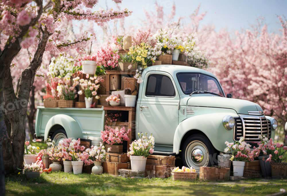 Kate Spring Pink Flowers Truck Backdrop Designed by Emetselch -UK