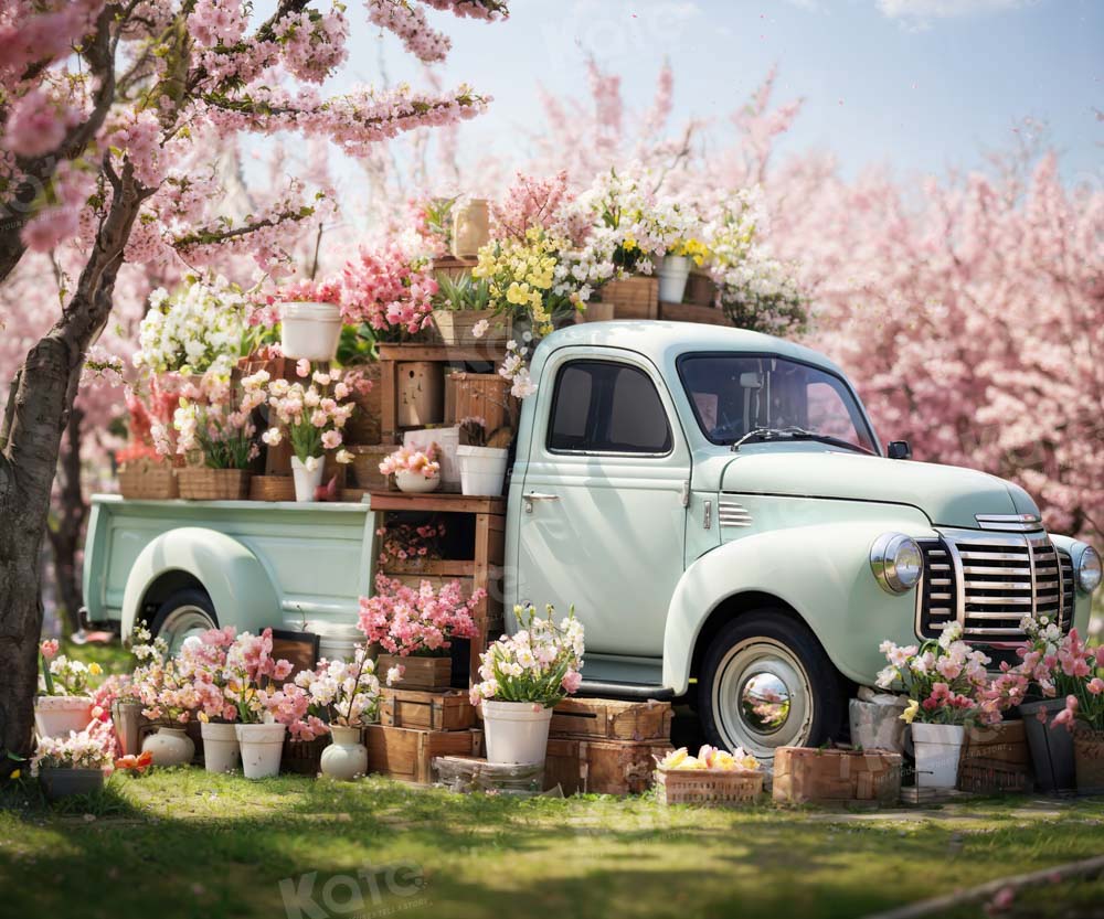 Kate Spring Pink Flowers Truck Backdrop Designed by Emetselch -UK