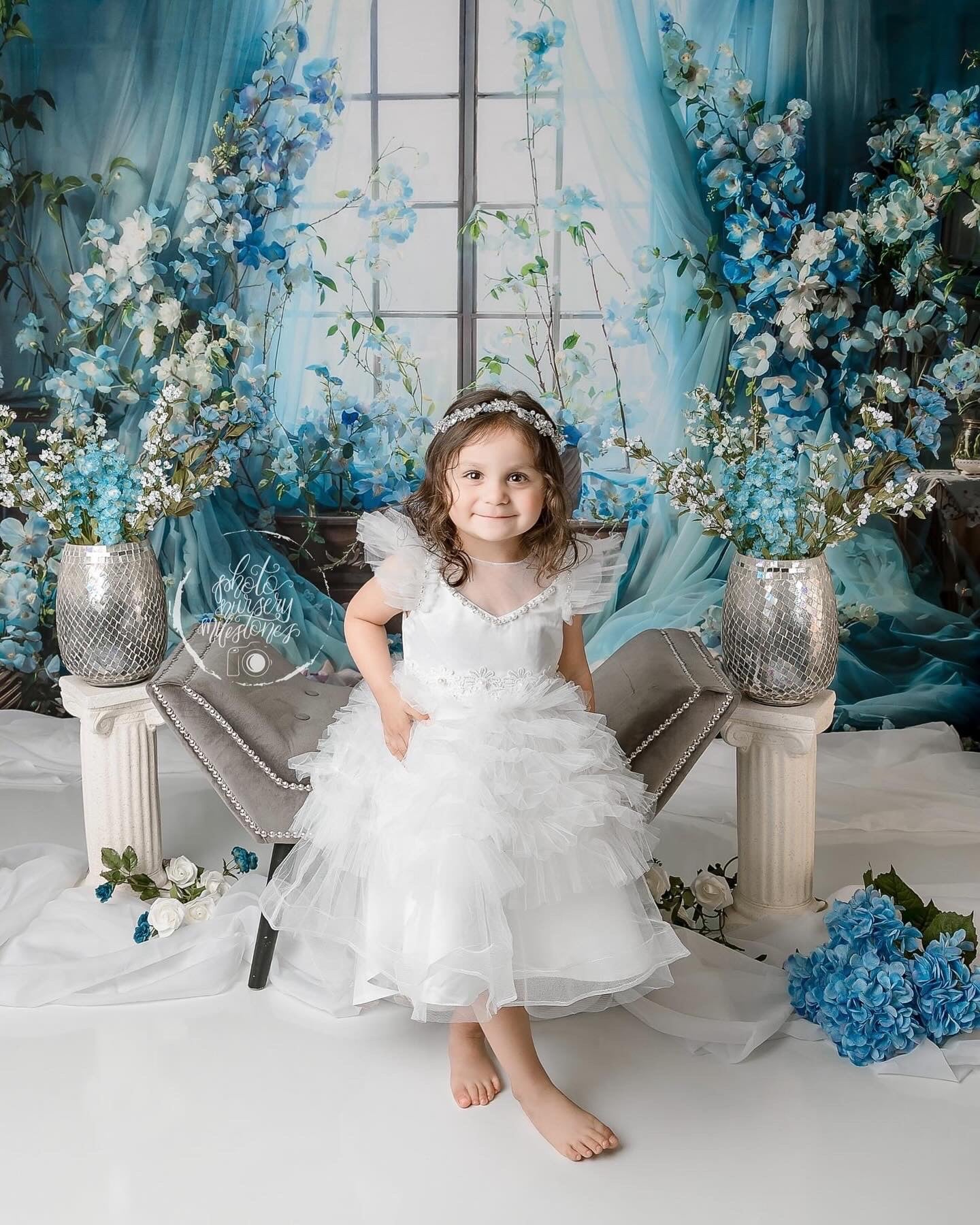 Kate Spring Blue Flower Curtain Window Room Backdrop Designed by Emetselch