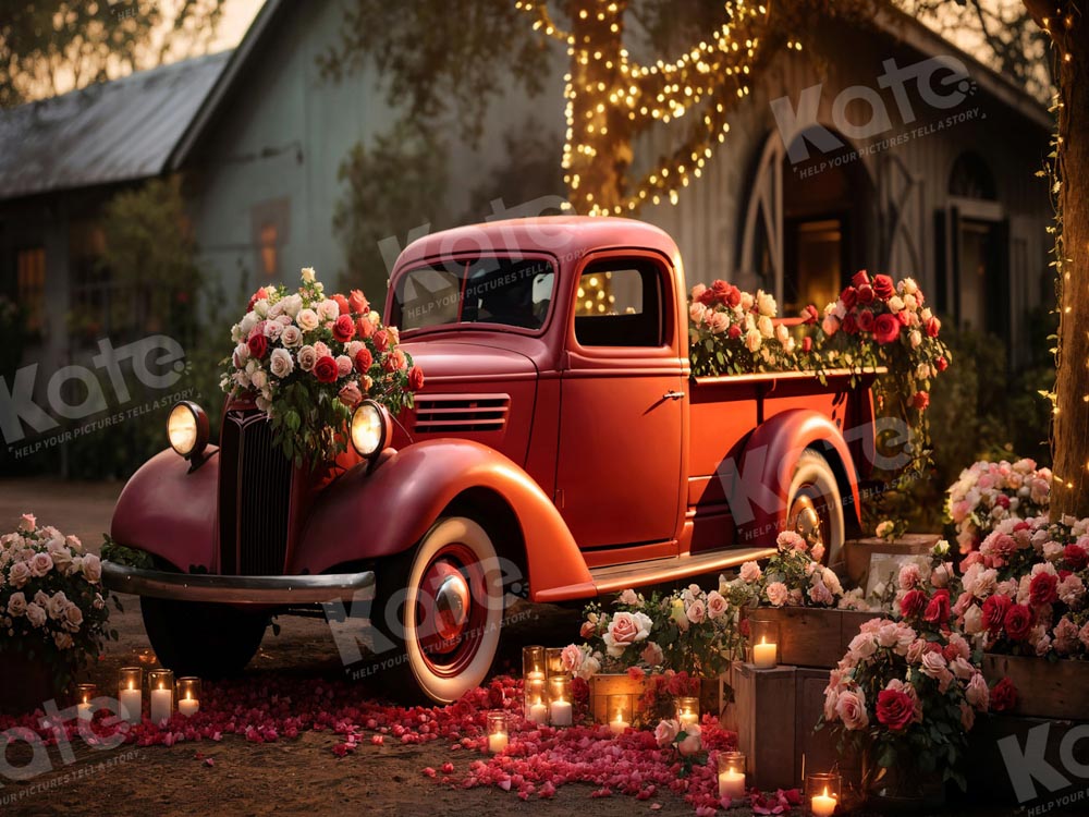 Kate Valentine's Day Red Truck Flower Candles Backdrop Designed by Emetselch -UK