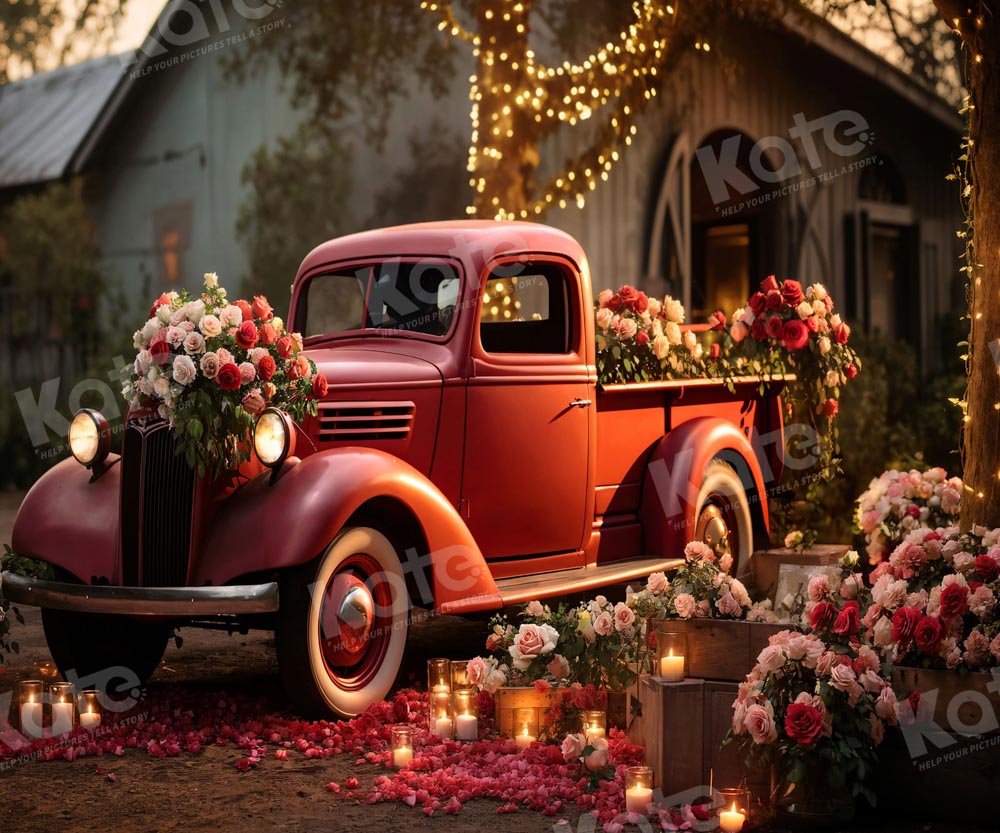 Kate Valentine's Day Red Truck Flower Candles Backdrop Designed by Emetselch -UK