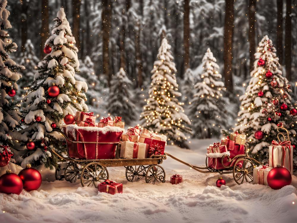 Kate Christmas Tree Outside Snowy Gift Backdrop for Photography -UK