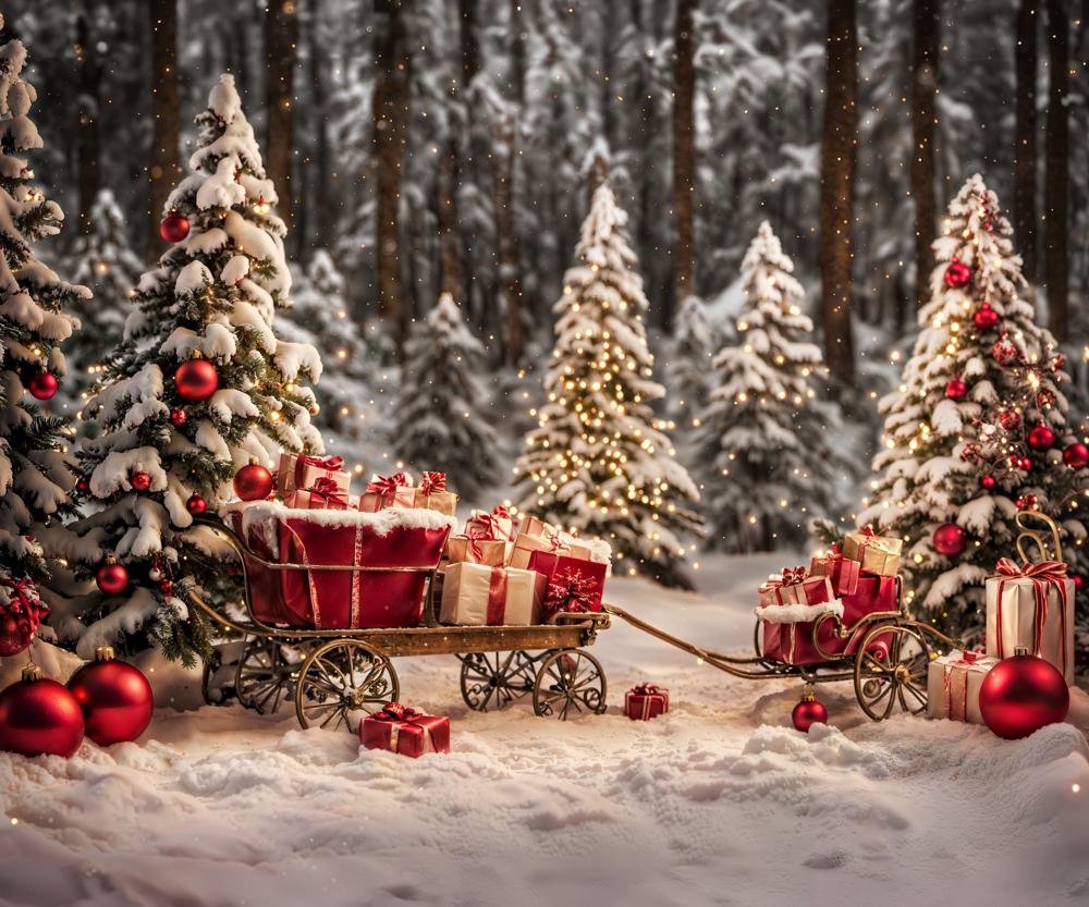 Kate Christmas Tree Outside Snowy Gift Backdrop for Photography -UK