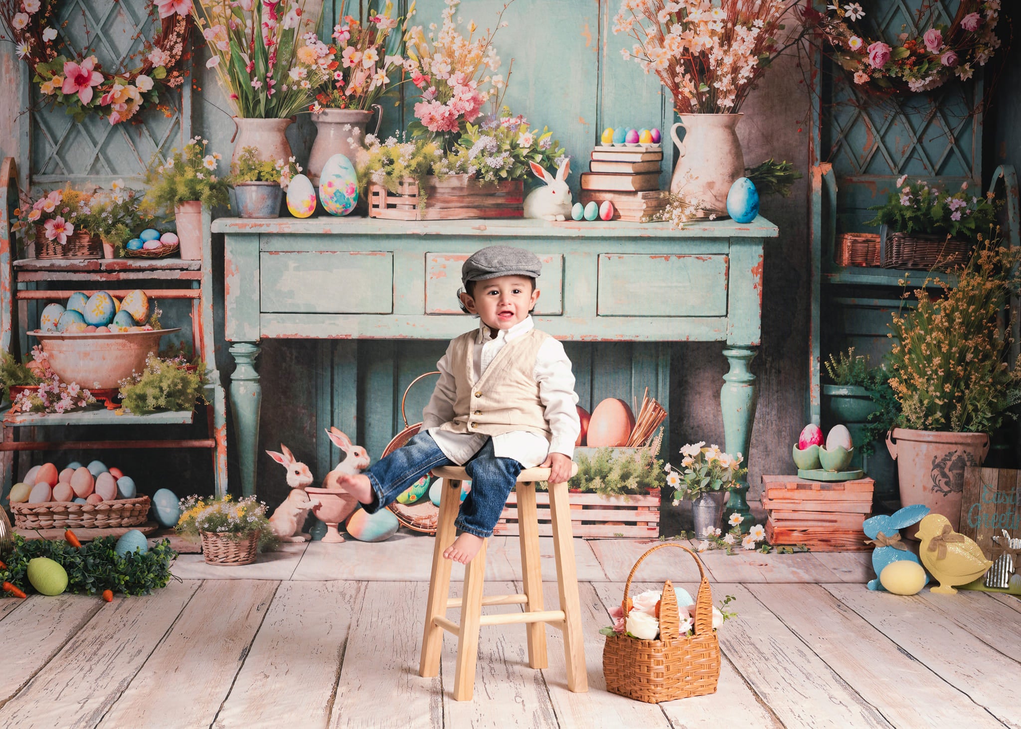 Kate Easter Greenery Flowers Backdrop Designed by Emetselch -UK