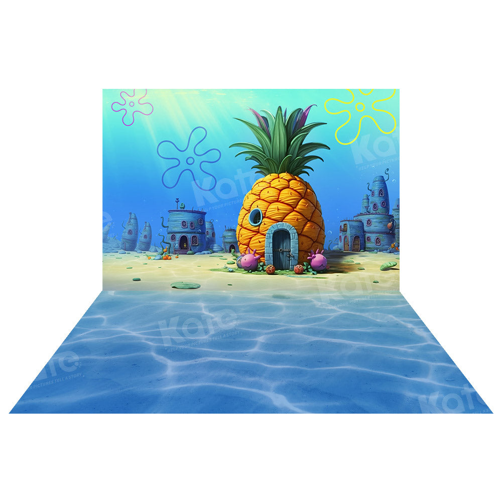 Kate Underwater World Pineapple House Backdrop+Blue Sea Floor Backdrop