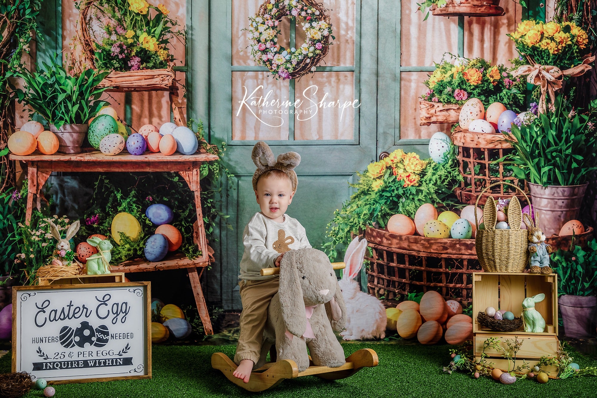 Kate Easter Eggs Flowers Green Door Backdrop Designed by Emetselch -UK