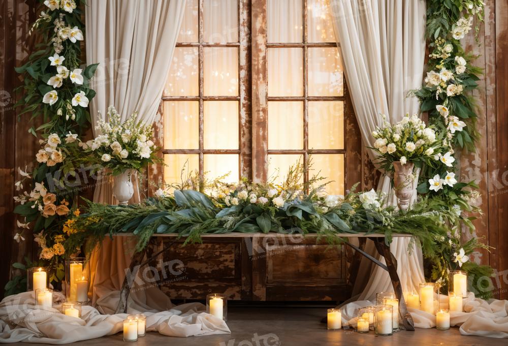 Kate White Flowers Candles Window Curtain Backdrop Designed by Emetselch -UK