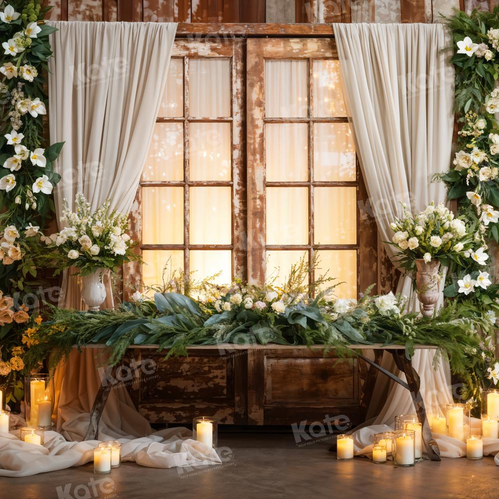 Kate White Flowers Candles Window Curtain Backdrop Designed by Emetselch -UK