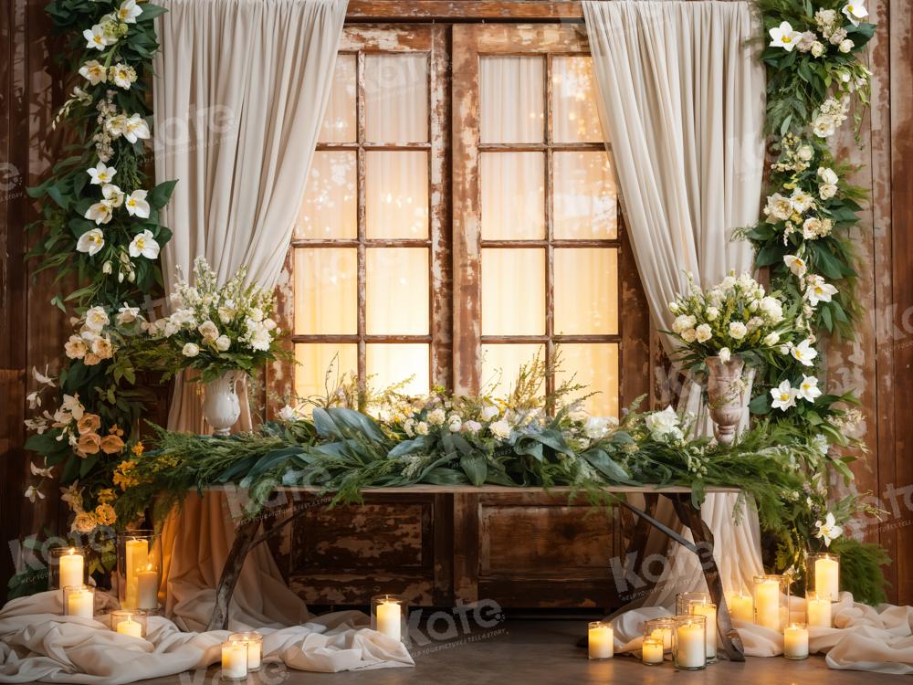 Kate White Flowers Candles Window Curtain Backdrop Designed by Emetselch -UK