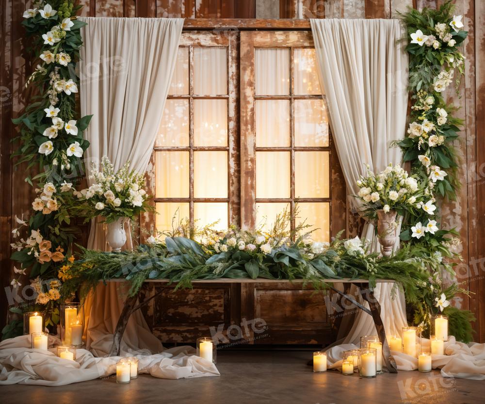 Kate White Flowers Candles Window Curtain Backdrop Designed by Emetselch -UK