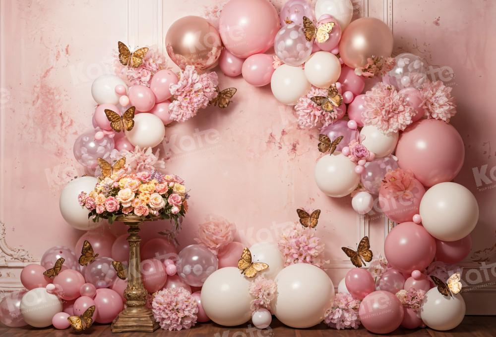 Kate Pink Flower Butterfly Balloon Backdrop Designed by Emetselch -UK
