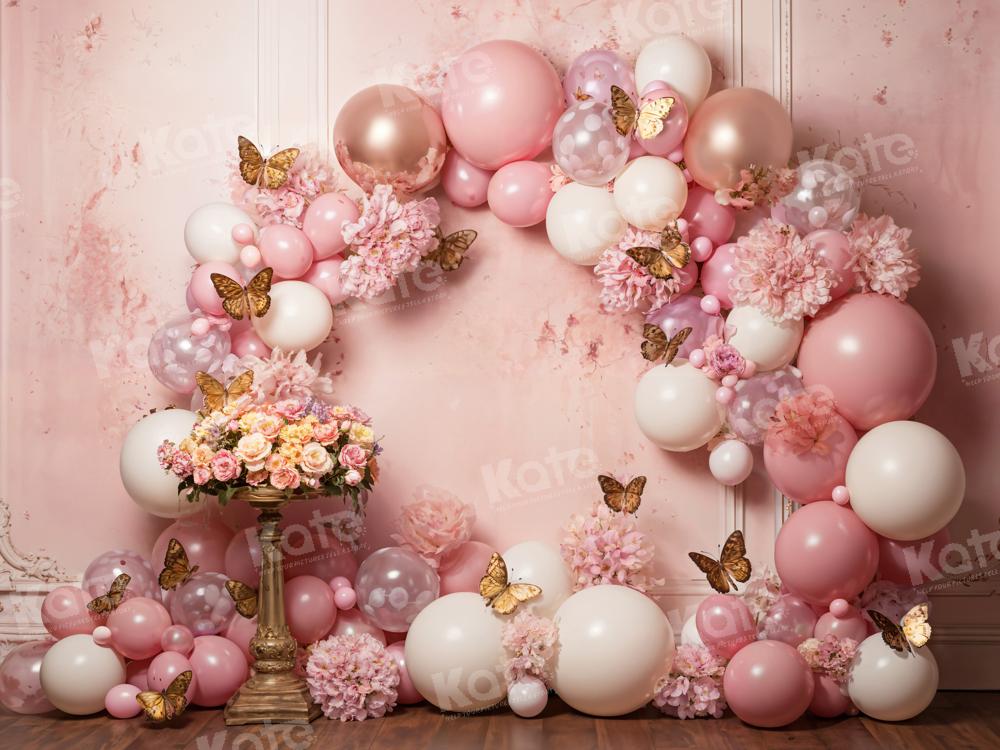 Kate Pink Flower Butterfly Balloon Backdrop Designed by Emetselch -UK