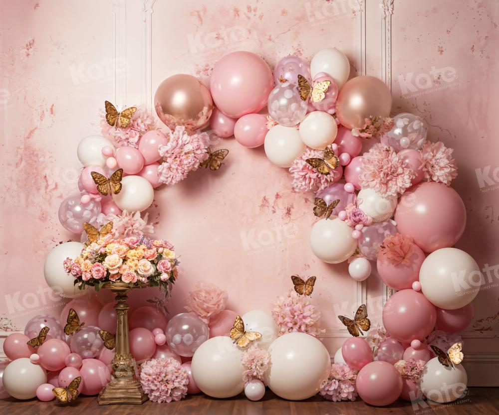 Kate Pink Flower Butterfly Balloon Backdrop Designed by Emetselch -UK