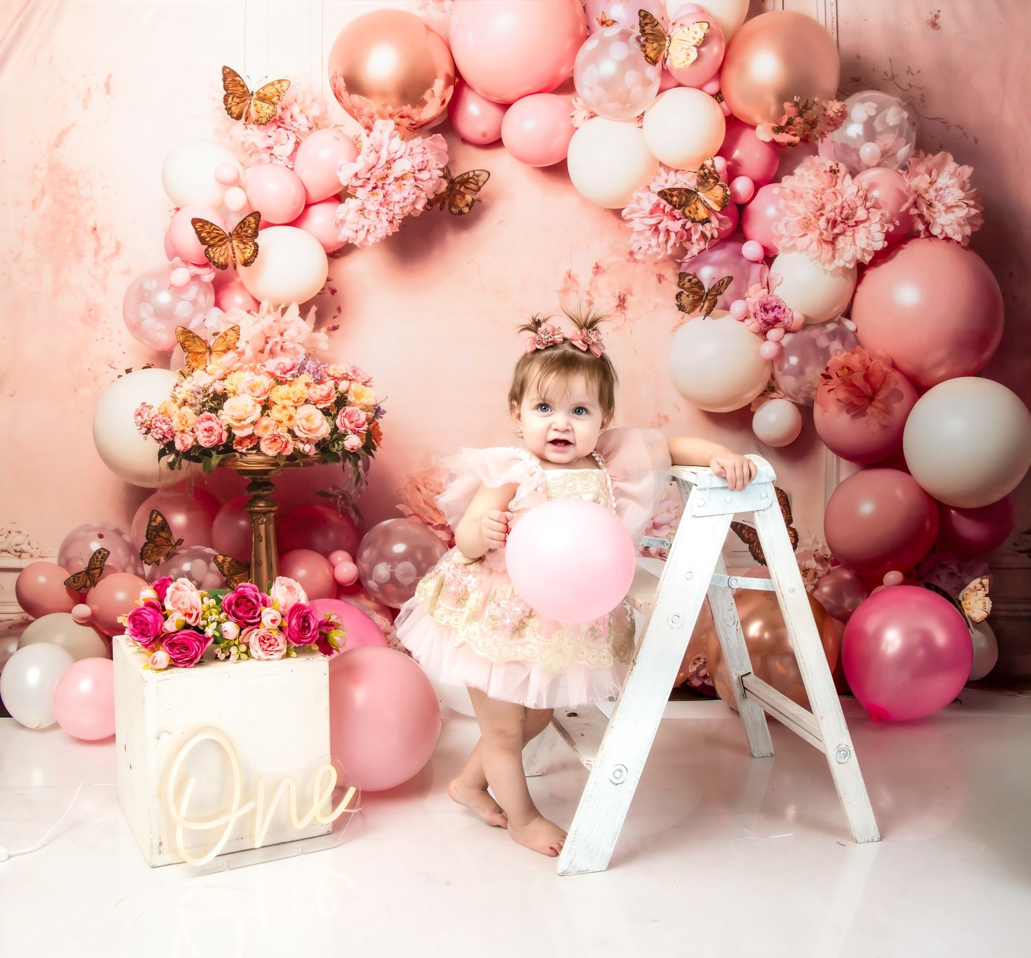 Kate Pink Flower Butterfly Balloon Backdrop Designed by Emetselch -UK