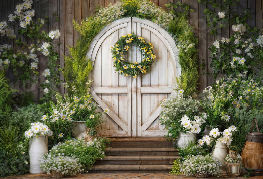 Kate Spring Green Plant Garland Wooden Door Backdrop Designed by Emetselch -UK