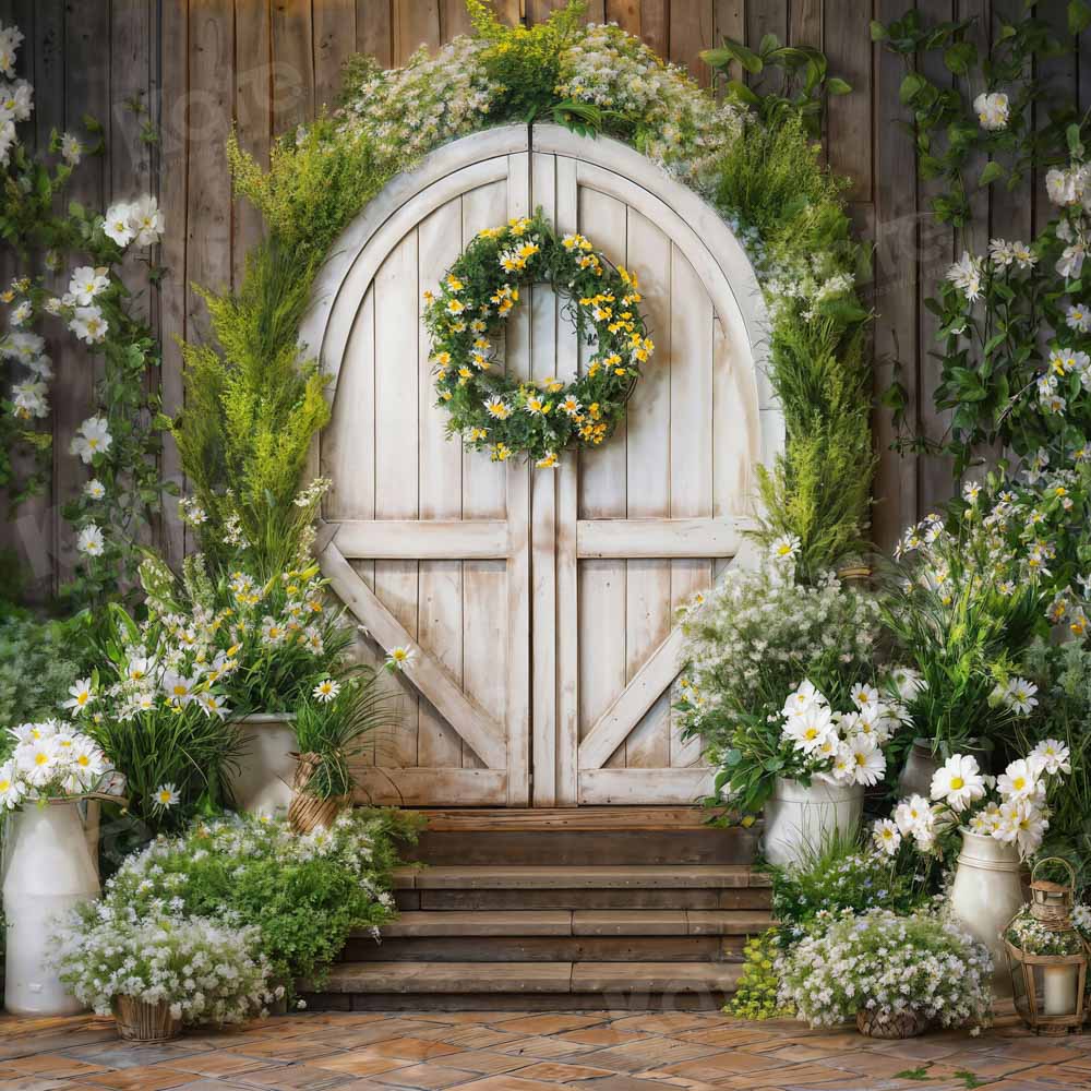 Kate Spring Green Plant Garland Wooden Door Backdrop Designed by Emetselch -UK