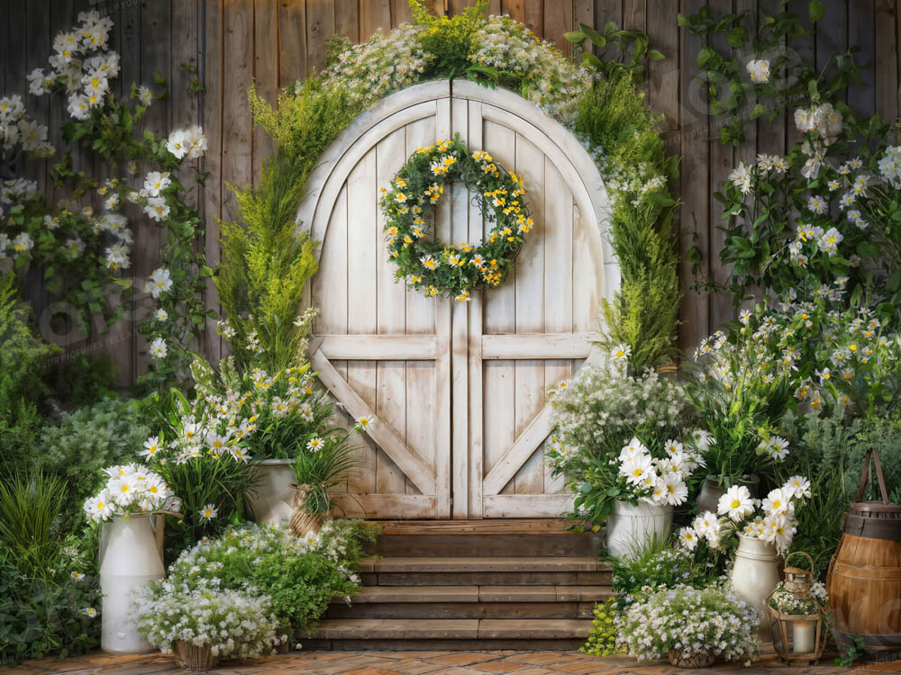 Kate Spring Green Plant Garland Wooden Door Backdrop Designed by Emetselch -UK