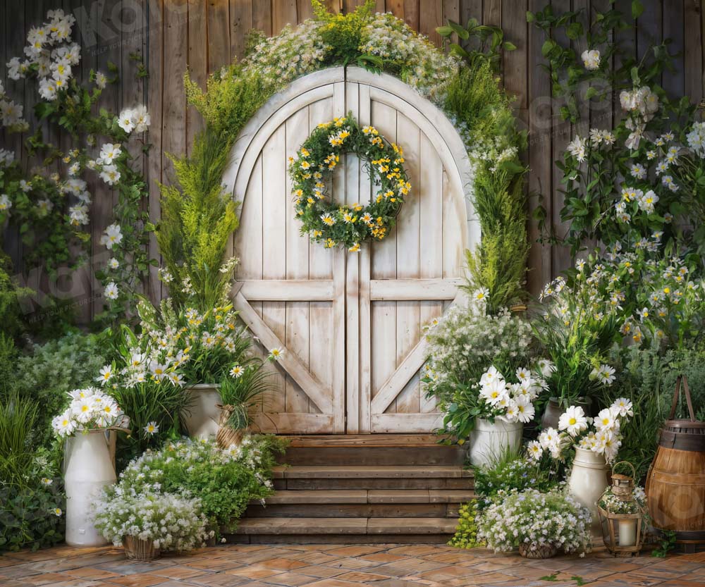 Kate Spring Green Plant Garland Wooden Door Backdrop Designed by Emetselch -UK