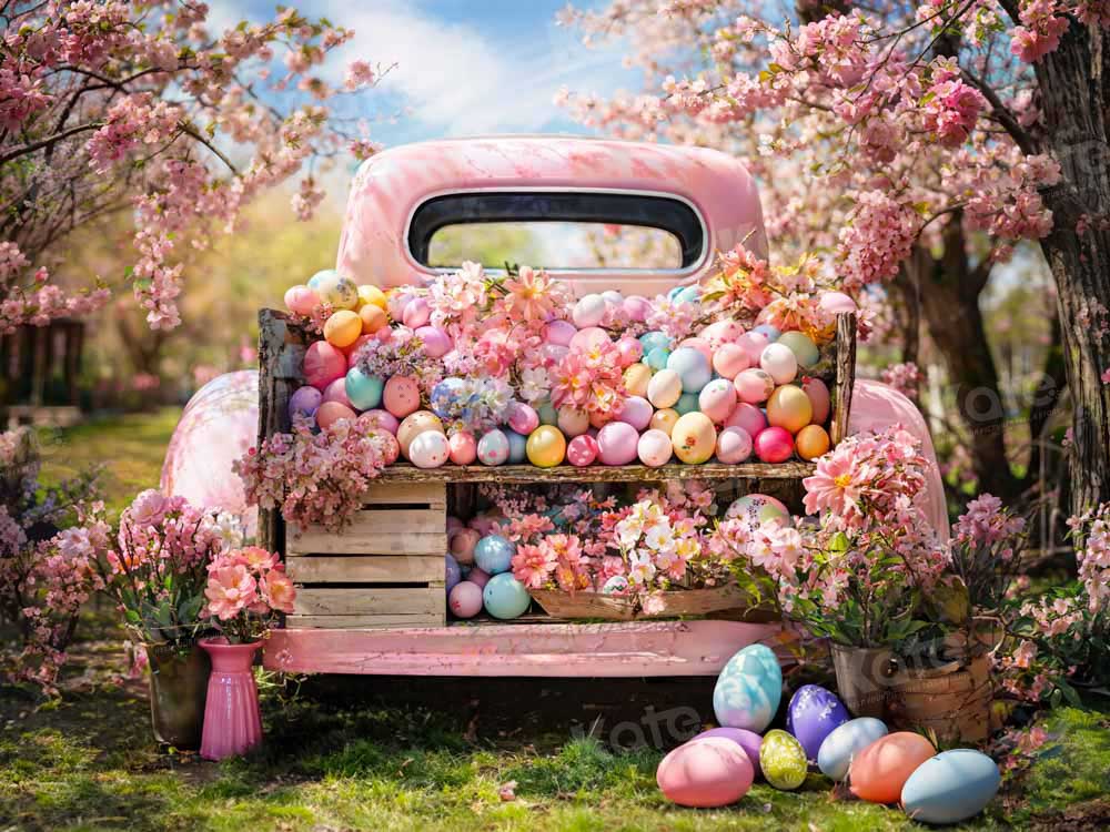 Kate Spring Pink Truck Colorful Easter Egg Backdrop Designed by Emetselch -UK