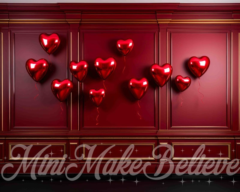 Kate Valentine Red Hearts Red Wall Backdrop Designed by Mini MakeBelieve -UK