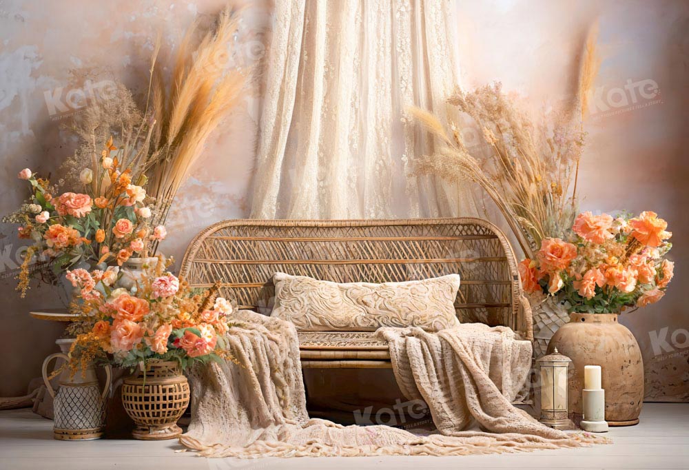 Kate Boho Floral Bamboo Sofa Backdrop Designed by Emetselch -UK
