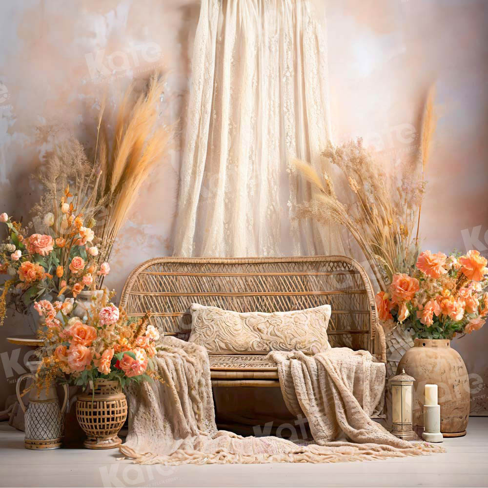 Kate Boho Floral Bamboo Sofa Backdrop Designed by Emetselch -UK