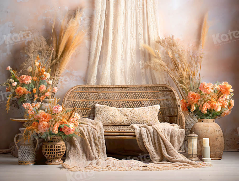 Kate Boho Floral Bamboo Sofa Backdrop Designed by Emetselch -UK