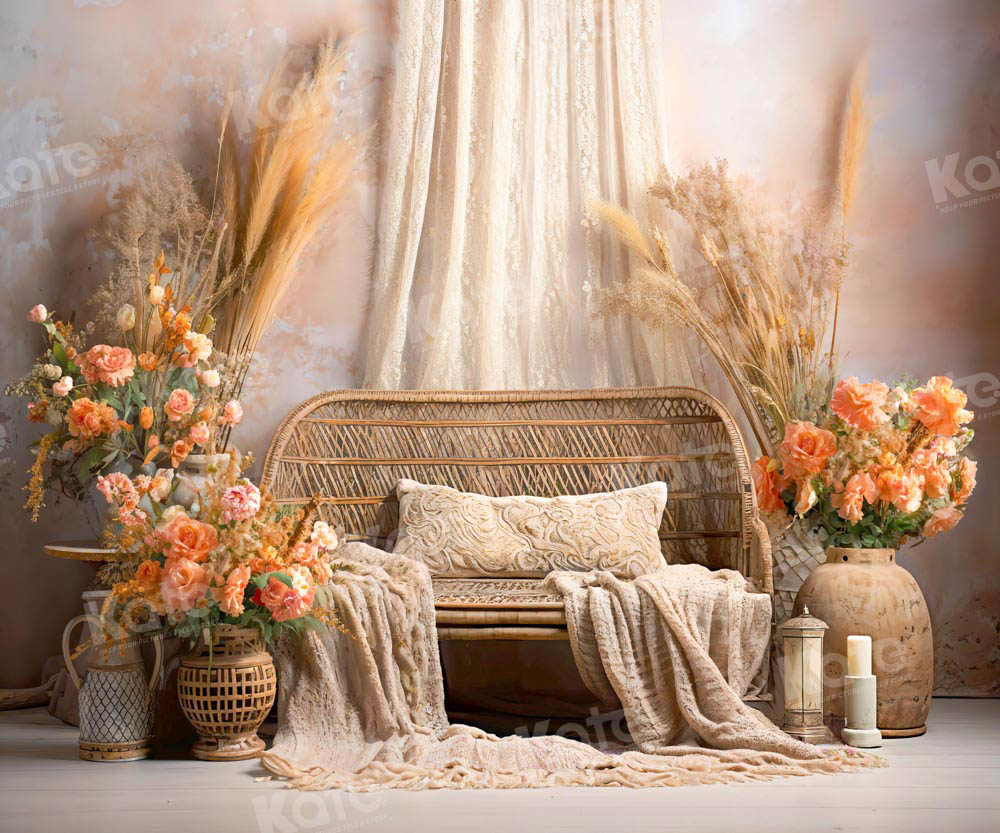 Kate Boho Floral Bamboo Sofa Backdrop Designed by Emetselch -UK
