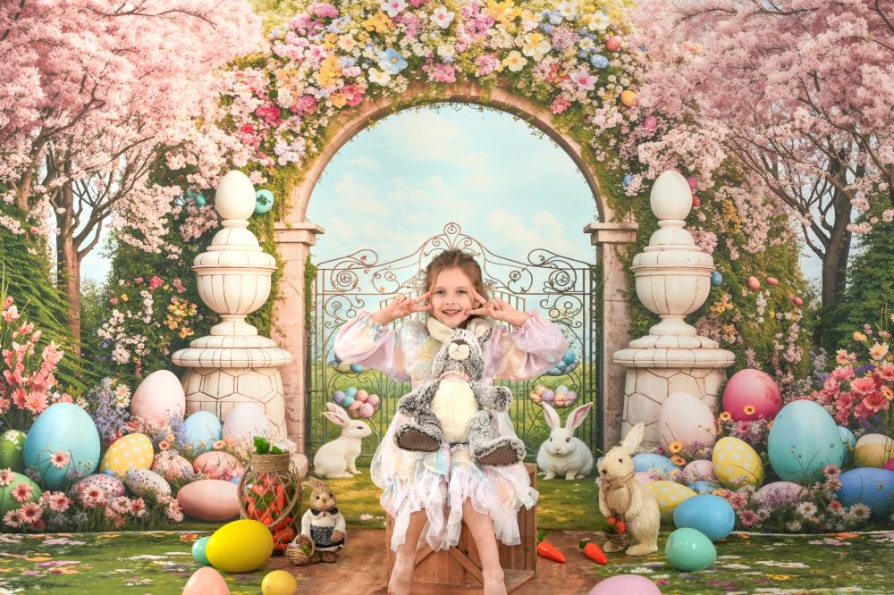 Kate Easter Bunny Colorful Flowers Arch Backdrop Designed by Chain Photography -UK