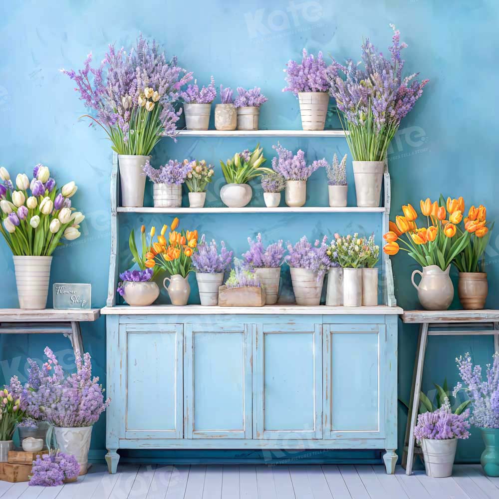 Kate Spring Flowers Blue Room Backdrop Designed by Emetselch -UK