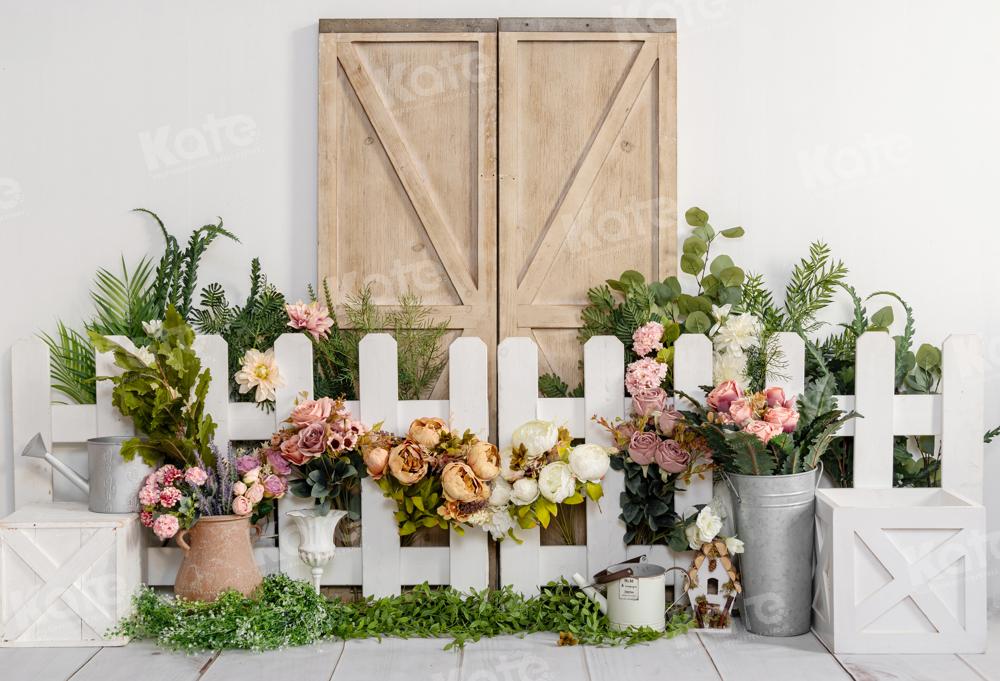 Kate Spring Flower Fence Wooden Door Backdrop Designed by Emetselch -UK