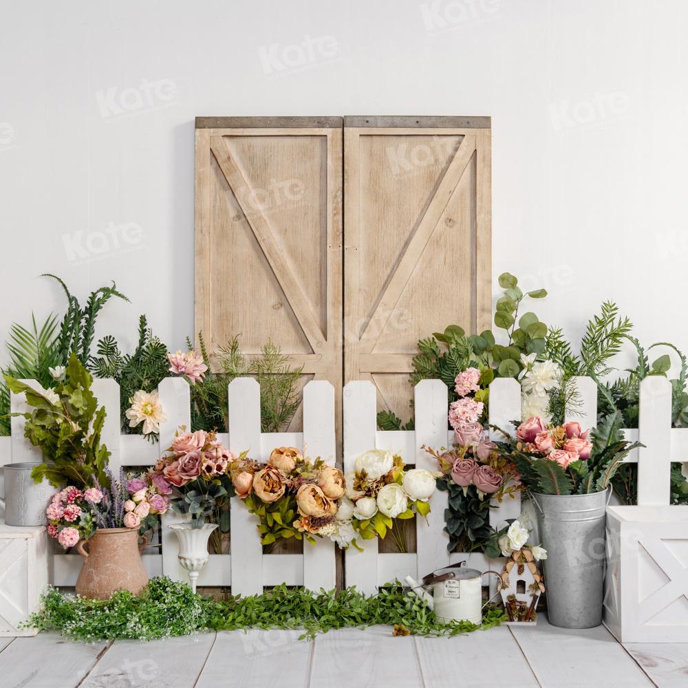 Kate Spring Flower Fence Wooden Door Backdrop Designed by Emetselch -UK