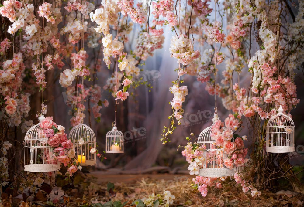 Kate Valentine's Day Pink Rose Birdcage Backdrop Designed by Emetselch