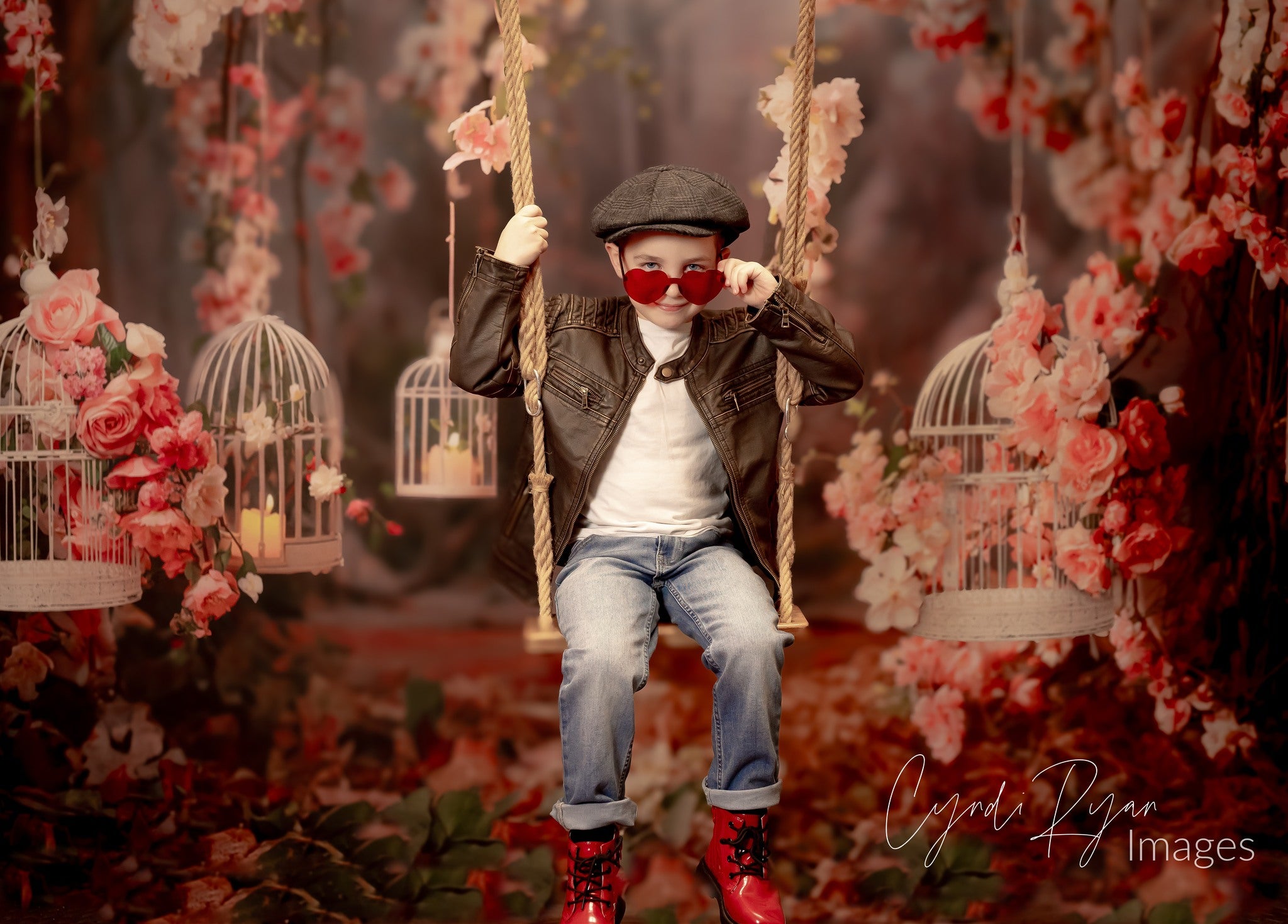 Kate Valentine's Day Pink Rose Birdcage Backdrop Designed by Emetselch -UK